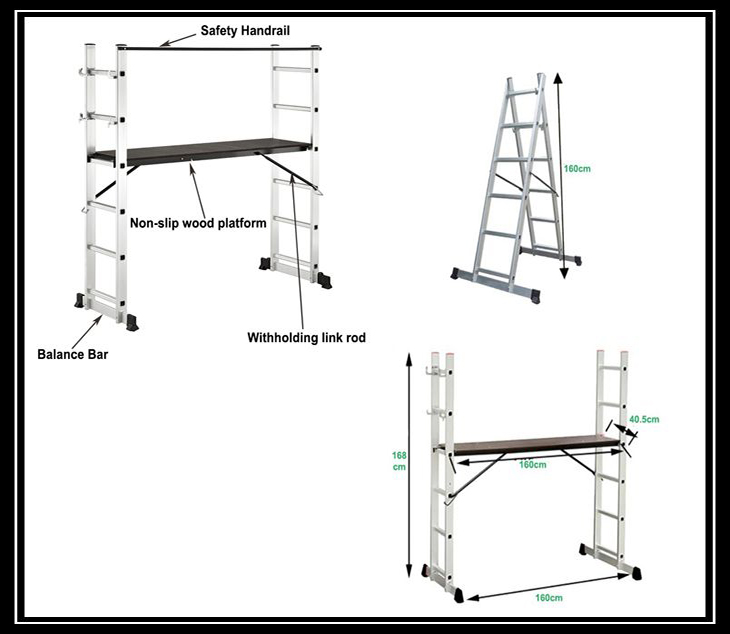 hot sale shrinked packed 8 ft aluminium step ladder with platform