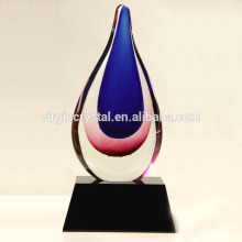 Beautiful waterdrop shape coloured glaze crystal glass art trophy