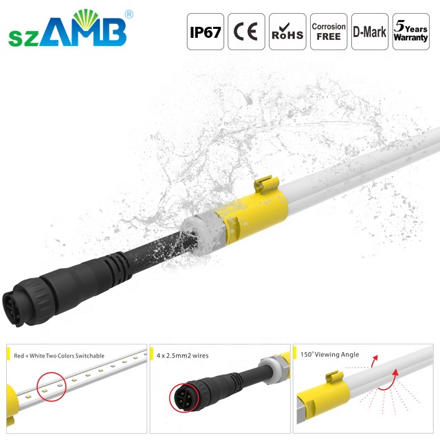 DC48V IP67 2400mm 2x6Watts CCT Switchable T6 Lamps 0-10V Dim Flicker-free