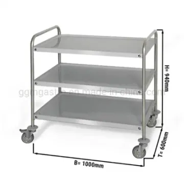 High Quality Stainless Steel Three Shelves Trolley Cart for Kitchen Canteen