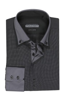 Men's Long Sleeve Contrast Collar&Cuff&Inner Placket Dress Shirt