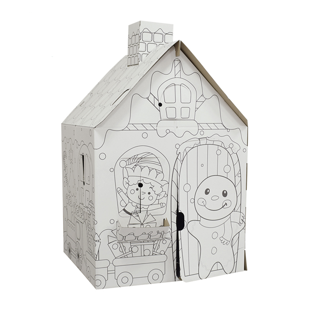 Pudełko papierowe w kształcie domu z zabawkami,