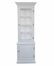 Hamptons Style French Saver White Stain Glass Door Kitchen Display Cabinet