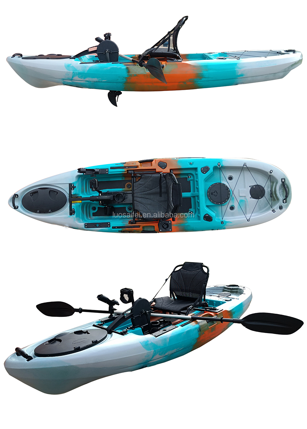 Multy function tandem 2+1 seat fishing kayak with aluminum frame seat in factory price