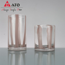Household Colored Glass Cup with White Stripes