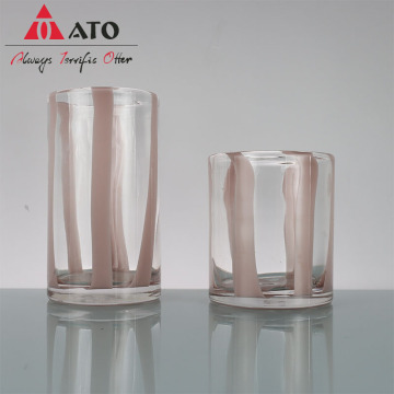 Household Colored Glass Cup with White Stripes