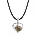 Unakite Love Heart Birthstone Pendant Gemstone Necklaces for Women