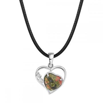 Unakite Love Heart Birthstone Pendant Gemstone Necklaces for Women