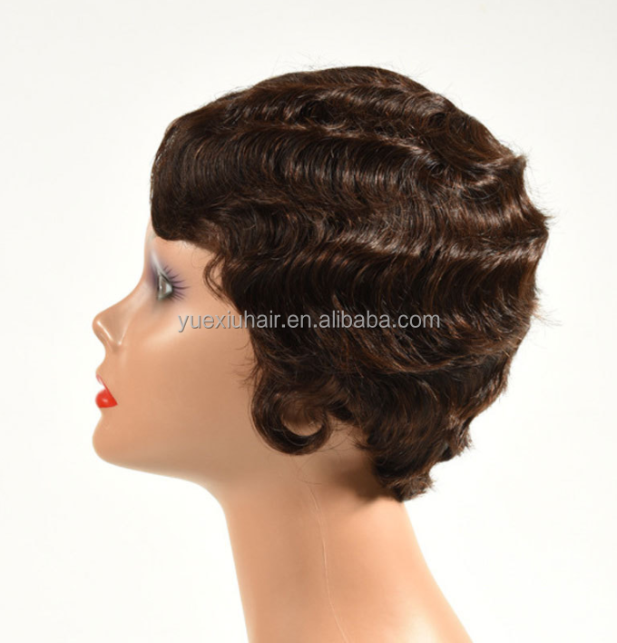 Pixie Cut Short Human Hair Wig Finger Wave For Black Women, Brazilian Virgin Cuticle Aligned Hair Wavy Wig