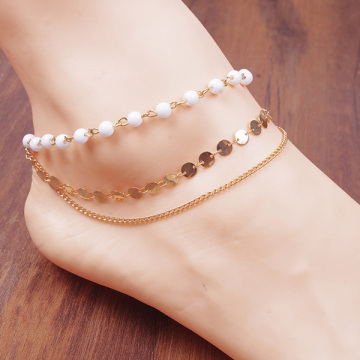Fashion Bohemia Handmade Beaded Sequined Bare Chain Multilayer Anklet