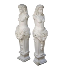 Classic Marble Statues Featuring Female Figures and Flowers