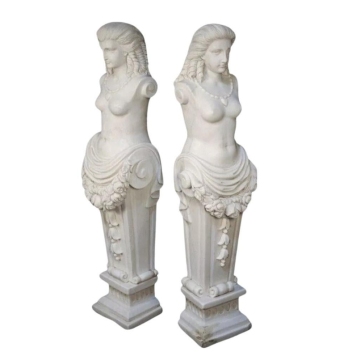 Classic Marble Statues Featuring Female Figures and Flowers