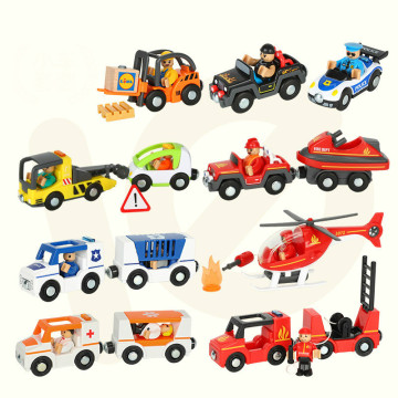SAMOHTOY New Fire Truck Magnetic Train Car Ambulance Police Man Gangster Fire Boat Compatible BIRO Wood Track Children's toys