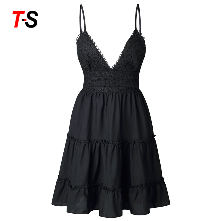 Best selling Summer Sweet Casual Party Style Dresses Striped sling sexy v-neck bow lace splice dress