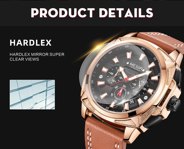 MEGIR 2128G wholesale men's belt wrist watches waterproof design leather band quartz watches