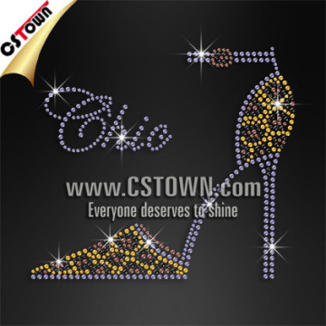 Chic leopard print high heel rhinestone transfers iron on wholesale