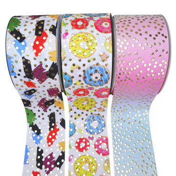 Custom Gold Dot Foil Printing Doughnut Grosgrain Ribbon 75mm - RIMIS Ribbons Hot Sale