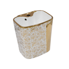 Golden Half Pedestal Basin - Luxurious Wall Hung Ceramic Vessel Sink