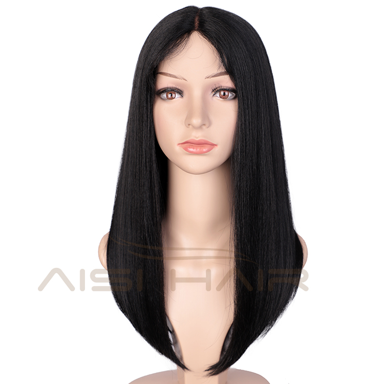 Aisi Hair Wholesale 18 Inch Medium Long Silky Straight Natural Black Wig Middle Part Synthetic Hair Wigs For Black White Women