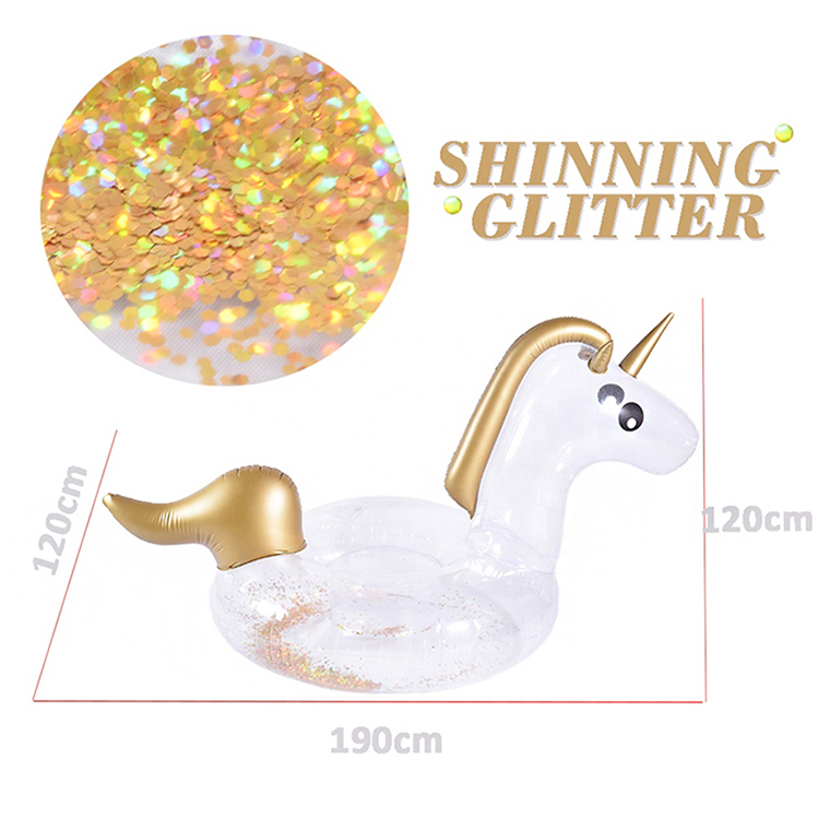 Glitter inflable unicornio de unicornio flotador PVC Pool Float