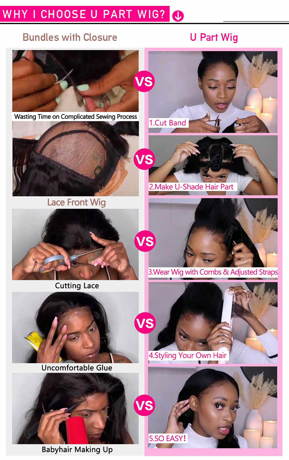 Fashion wholesale unprocessed 100% brazilian human Natural raw virgin  hair u-part Wigs for black women vendors