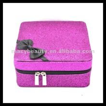 Square purple sequinned Cosmetic train case with bowknot