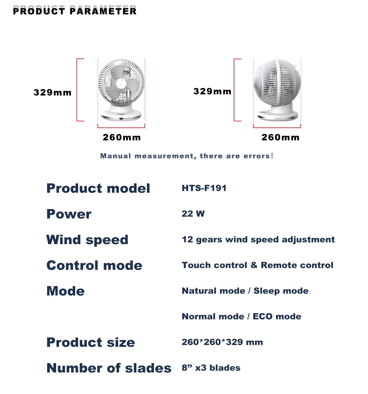HTS-F191 Circulator Fan specification HTS-F191 Circulator Fan specification