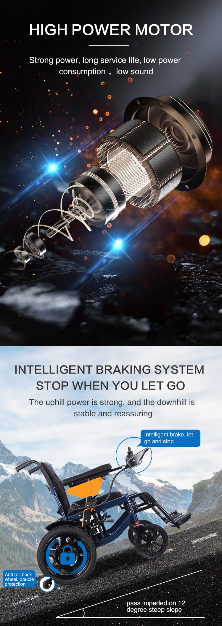 Rehabilitation Equipment Supplier Max Load framefolding Brush motor lie down electric wheelchair