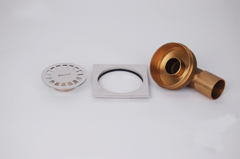 Square brass shower floor drain