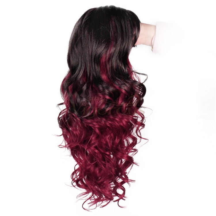 Vigorous Long Ombre Red Big Wave Synthetic Wigs for Women Side Parting with Bangs Heat Resistant Wavy Cosplay Wigs
