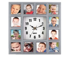Fashion Plastic Art Photo Frame Decorative Wall Clock With 12 Photos