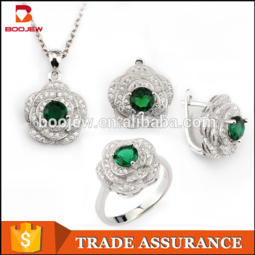 2016 latest design accessories silver jewelry with green stone female jewelry set