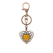 Yellow Jade 15MM Cabs Antique Bronze Alloy Heart PendantKeychain Lobster clasp