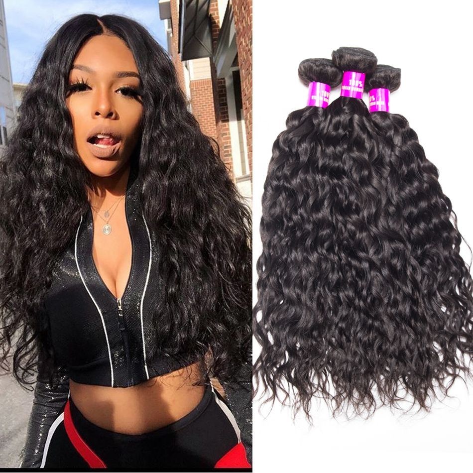 Hair bundles water wave 10A 12A hair weft vendor lace frontal deep wave wig body straight hair closure