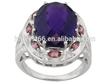 African Amethyst 8.75ct, .95ctw Rhodolite And .12ctw White Topaz Sterling Silver Ring