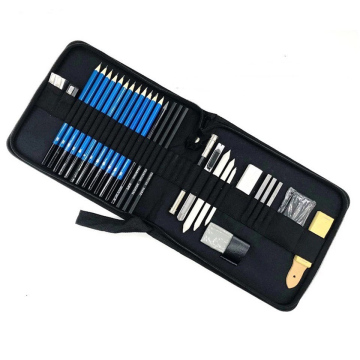 32pcs Artist Drawing Kit: Colored Pencils & Brushes with Carry Box