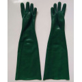 Guantes de PVC verde Acabado de arena Liner de algodón 60 cm