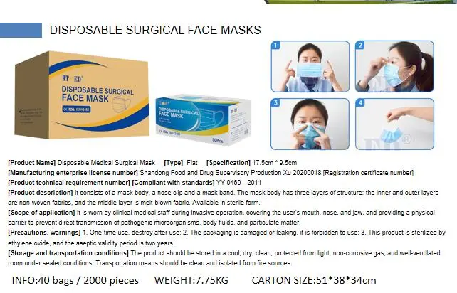 Disposable Earloop Protective Medical Surgical Face Mask Ce/FDA