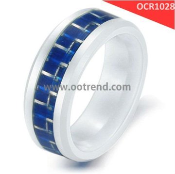 white ceramic rings inlay blue carbon fiber