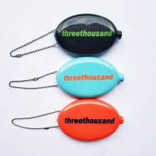 PVC Rubber Oval Custom Printed Squeeze Coin Purses with Bead Chain