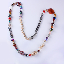 Colorful Gems Accented With Crystals Silver Stone Necklace