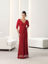 newest long sleeve chiffon deep v neck beaded sexy red dresses