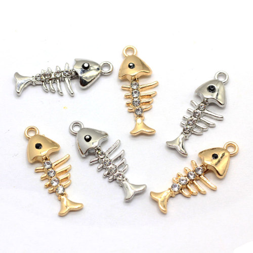 Golden Argyric Colors Fish Bone Charms Sea Animal Alloy Rhinestone Skeleton DIY Craft Pendant Necklace Decor