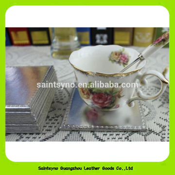 Waterproof Glass Tableware PU Leather Square Coasters For Cup 16020