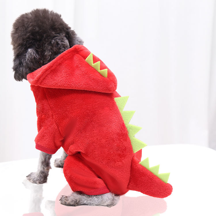 Wholesale Coral Fleece Dog Clothes Pet Dinosaur Clothes Autumn and Winter Warm Four-legged Dog Cat Clothes