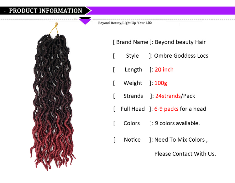 Wholesale Private Label  20inches Ombre Faux Wave Gypsy Goddess Locs Synthetic Crochet Hair Bulk for Women