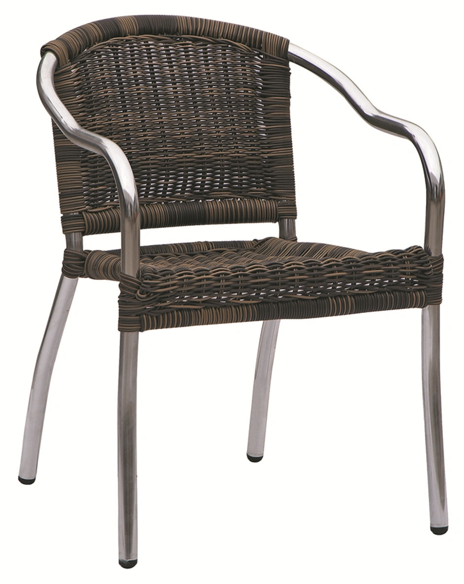 Black Rattan Modern Shiny Aluminum Frame Garden Outdoor Restaurant Dining Room Furniture Chair