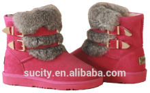 Leather upper snow boots buckle snow boots fur linimg anti-slip snow boots stylish