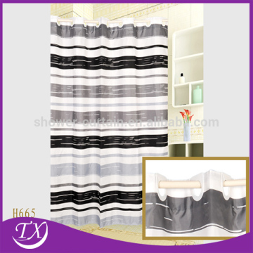 Hook Less Black and Grey striped Fabric Shower Curtains Without hooks