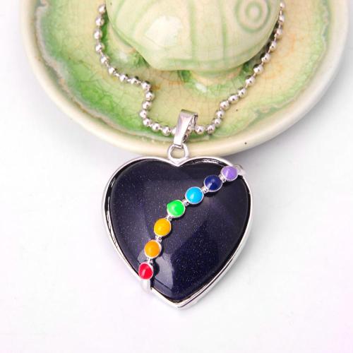 7 Chakras Gemstone Blue Goldstone Heart Pendant Necklace